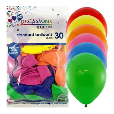 30pc Mixed Colours Standard Latex Balloons 25cm