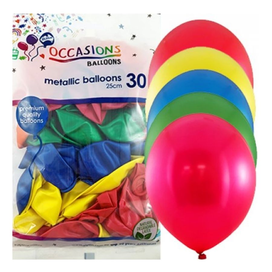 30pk Mixed Colours Metallic Latex Balloons 25cm