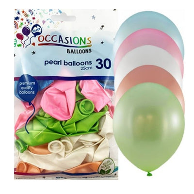 30pk Mixed Colours Pearl Latex Balloons 25cm