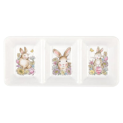 3 Section Easter Whimsy Reusable Plastic Serving Tray (13.1in X 5.7in)