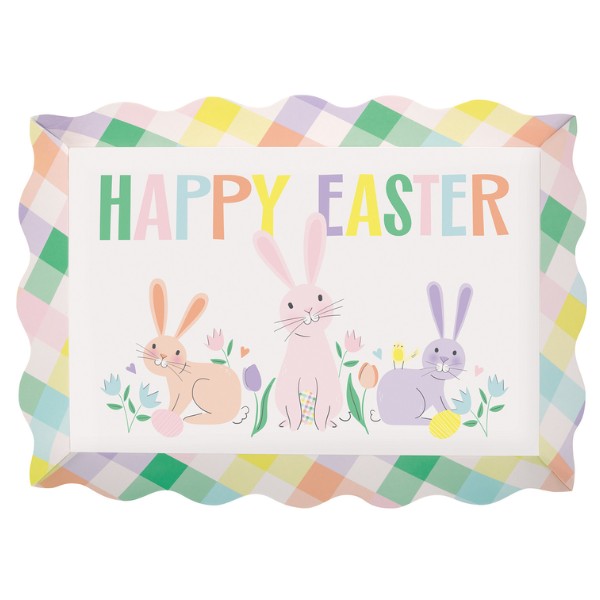 Happy Easter Scalloped Cardboard Serving Tray  (13.25inX 9.5in)