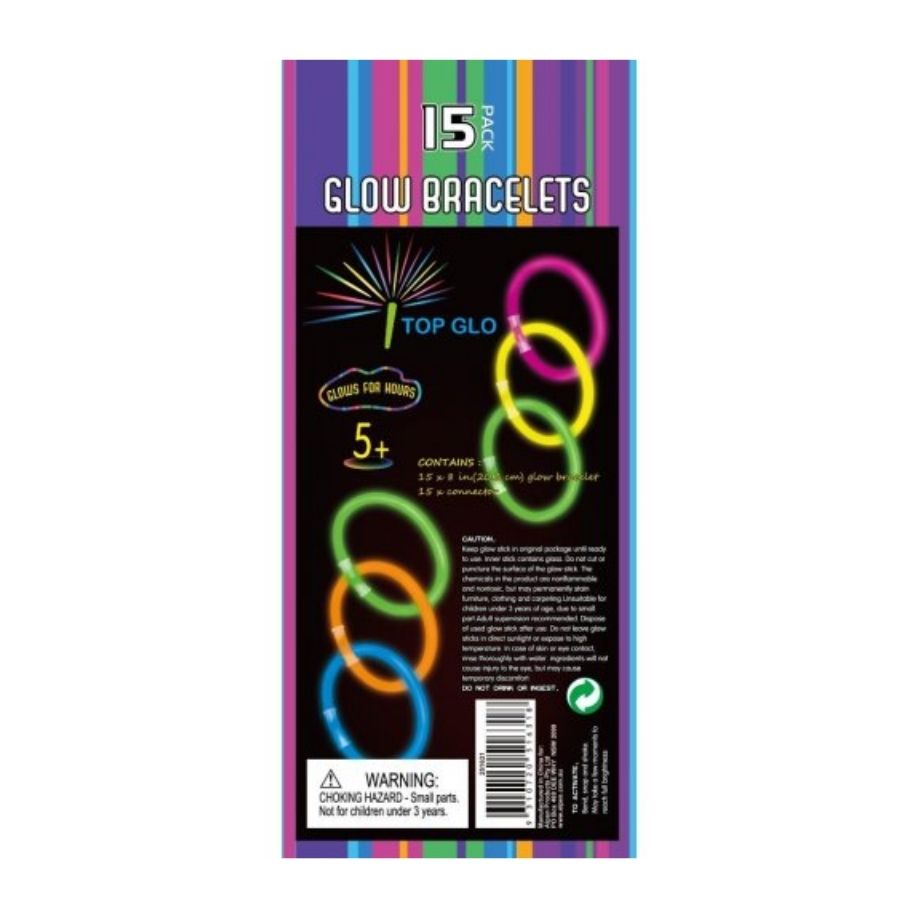 15pk Glow Bracelet Tube 20cm