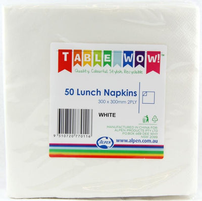 White Lunch Napkins 2ply 30x30cm 50pk