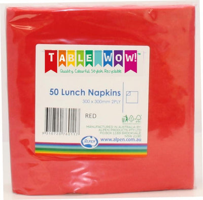 Red Lunch Napkins 2ply 30x30cm 50pk