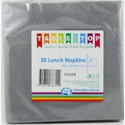 Silver Lunch Napkins 2ply 30x30cm 50pk