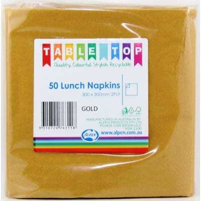 Gold Lunch Napkins 2ply 30x30cm 50pk