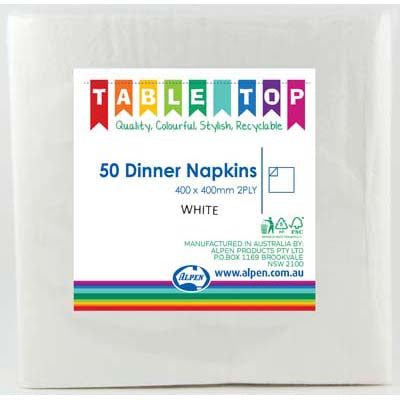 White Dinner Napkins 2ply 40x40cm 50pk