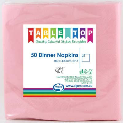 Light Pink Dinner Napkins 2ply 40x40cm 50pk