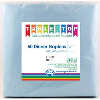 Light Blue Dinner Napkins 2ply 40x40cm 50pk