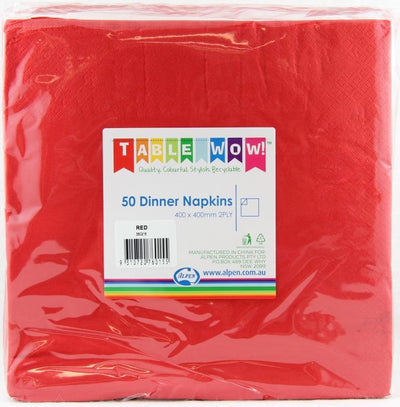 Red Dinner Napkins 2ply 40x40cm 50pk