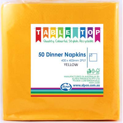 Yellow Dinner Napkins 2ply 40x40cm 50pk