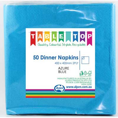 Azure Blue Dinner Napkins 2ply 40x40cm 50pk
