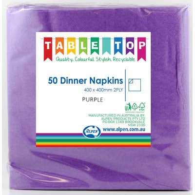 Purple Dinner Napkins 2ply 40x40cm 50pk