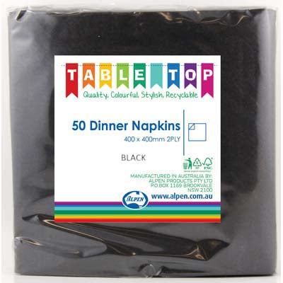 Black Dinner Napkins 2ply 40x40cm 50pk