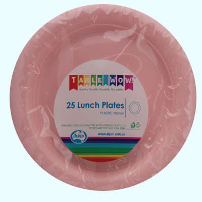 Light Pink Plastic Lunch Plates 180mm 25pk
