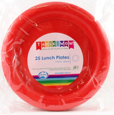 Red Plastic Lunch Plates 180mm 25pk