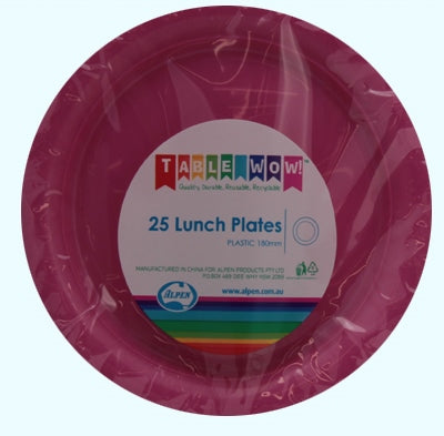 Magenta Plastic Lunch Plates 180mm 25pk