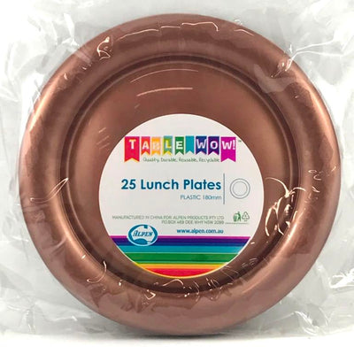 Rose Gold Plastic Lunch Plates 180mm 25pk
