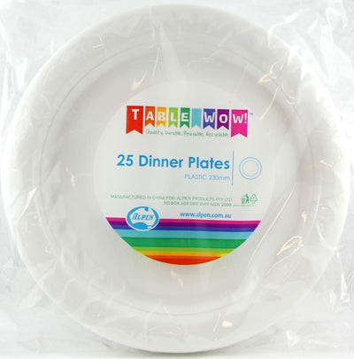 White Plastic Dinner Plates 230mm 25pk