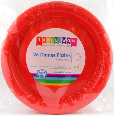Red Plastic Dinner Plates 230mm 25pk