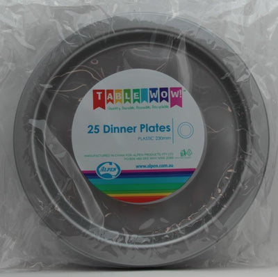 Silver Plastic Dinner Plates 230mm 25pk