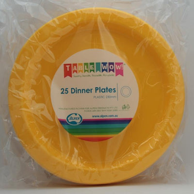 Yellow Plastic Dinner Plates 230mm 25pk