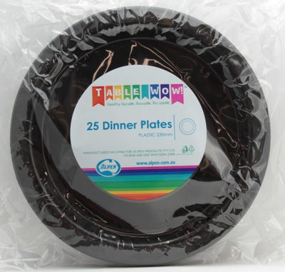 Black Plastic Dinner Plates 230mm 25pk