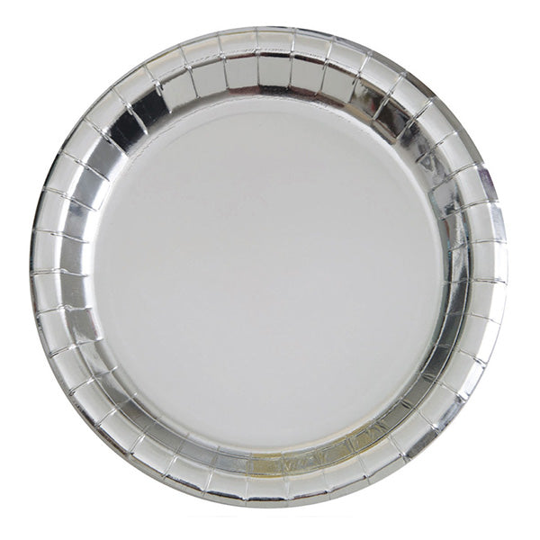 Silver Round Paper Plates 9in 8pk