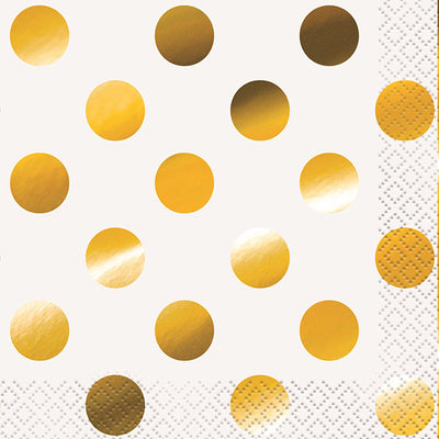 Gold Foil Dots Beverage Napkins 25.4x25.4cm 16pk