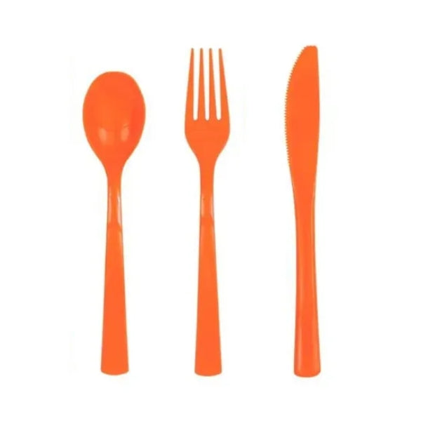 Pumpkin Orange Assorted Reusable Plastic Cutlery 24pk