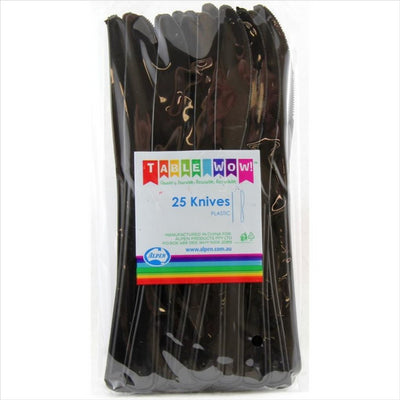 Black Plastic Knives 25pk