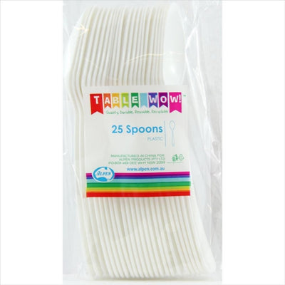 White Plastic Spoons 25pk