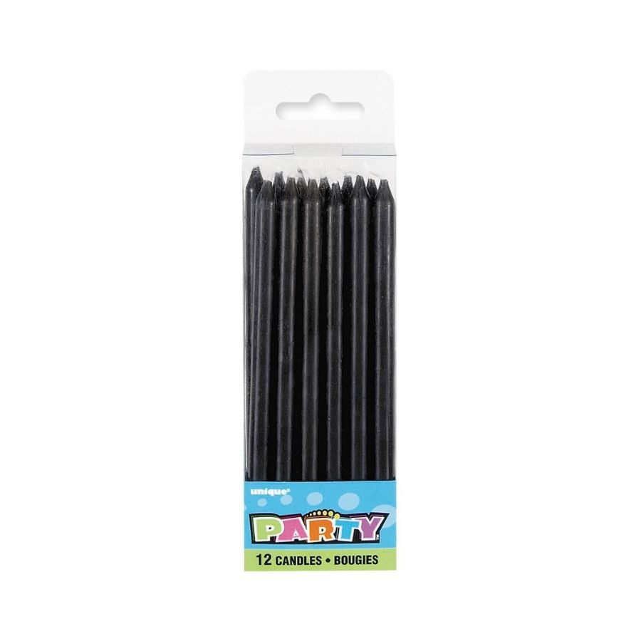 12pk Black Candles 5in
