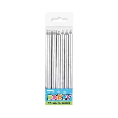 12pk Silver Candles 5in