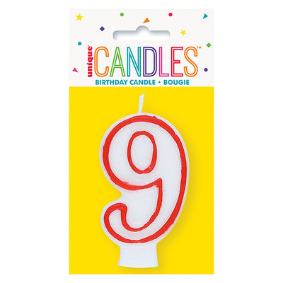 Red No. 9 Numeral Candle