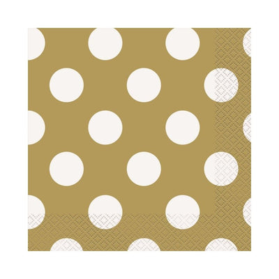Dots Gold Lunch Napkins 33x33cm 16pk