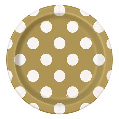 Dots Gold Paper Plates 7in 8pk