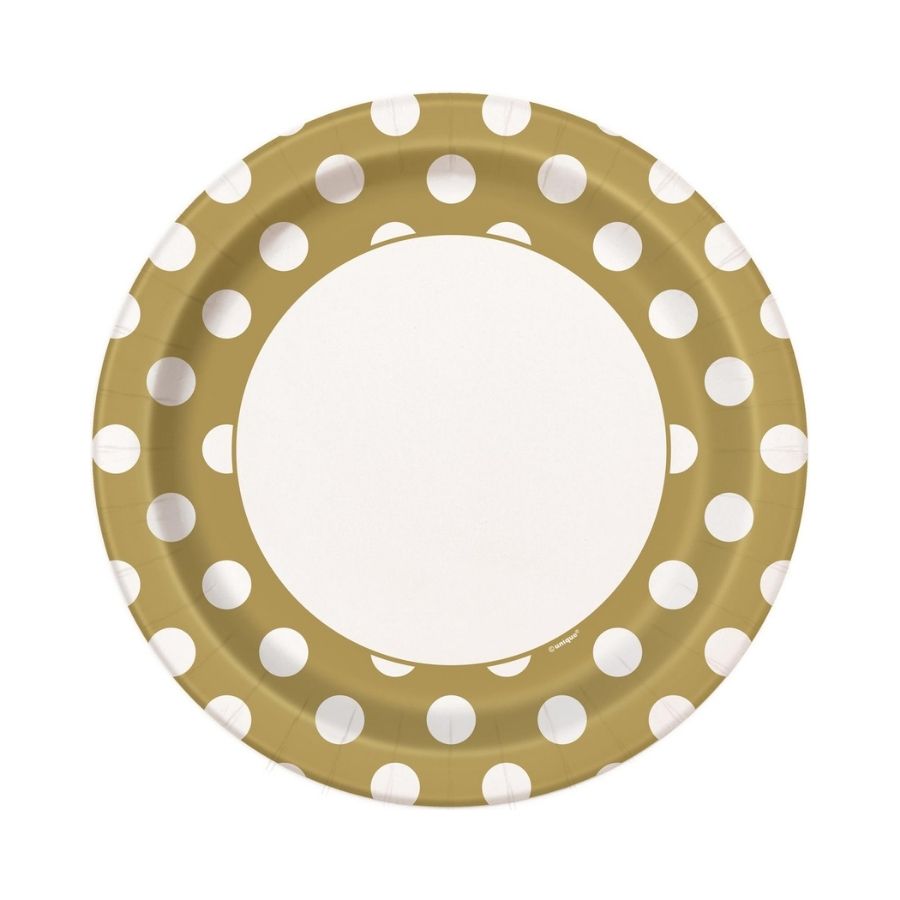 Dots Gold Paper Plates 9in 8pk