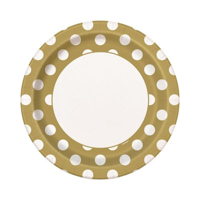Dots Gold Paper Plates 9in 8pk