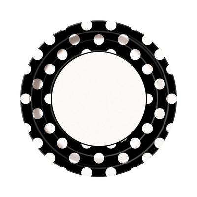 Midnight Black Dots Round Paper Plates 23cm 8pk