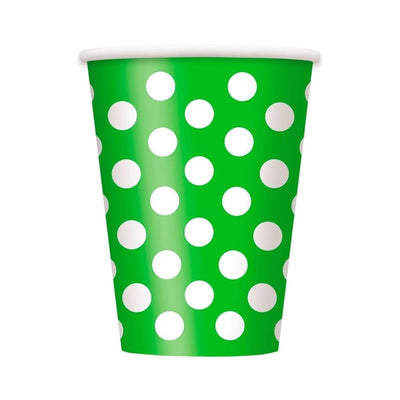 Dots Lime Green Paper Cups 12oz 6pk
