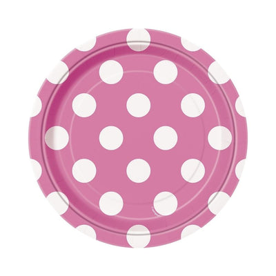 Hot Pink Dots Round Paper Plates 18cm 8pk