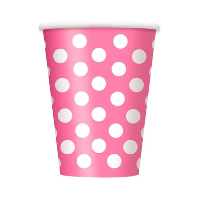 Dots Hot Pink Paper Cups 12oz 6pk