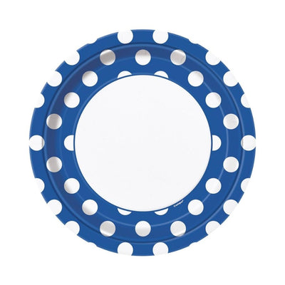 Royal Blue Dots Round Paper Plates 23cm 8pk