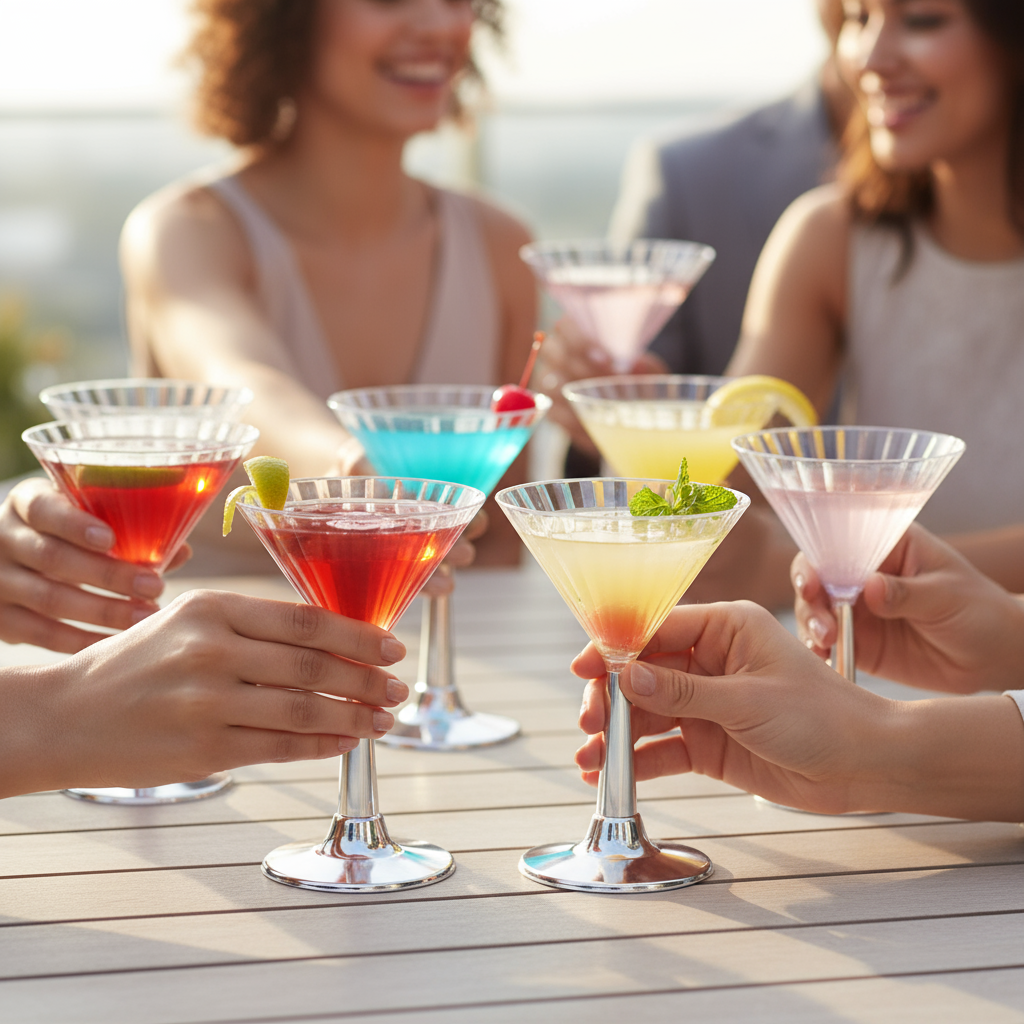 12pk Silver Trim Plastic Martini Glass 175ml