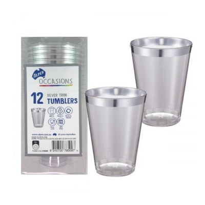 12pk Silver Trim Plastic Tumbler 200ml