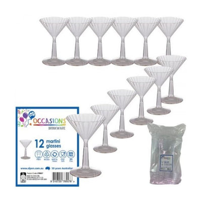 12pk Clear Plastic Martini Glass 175ml
