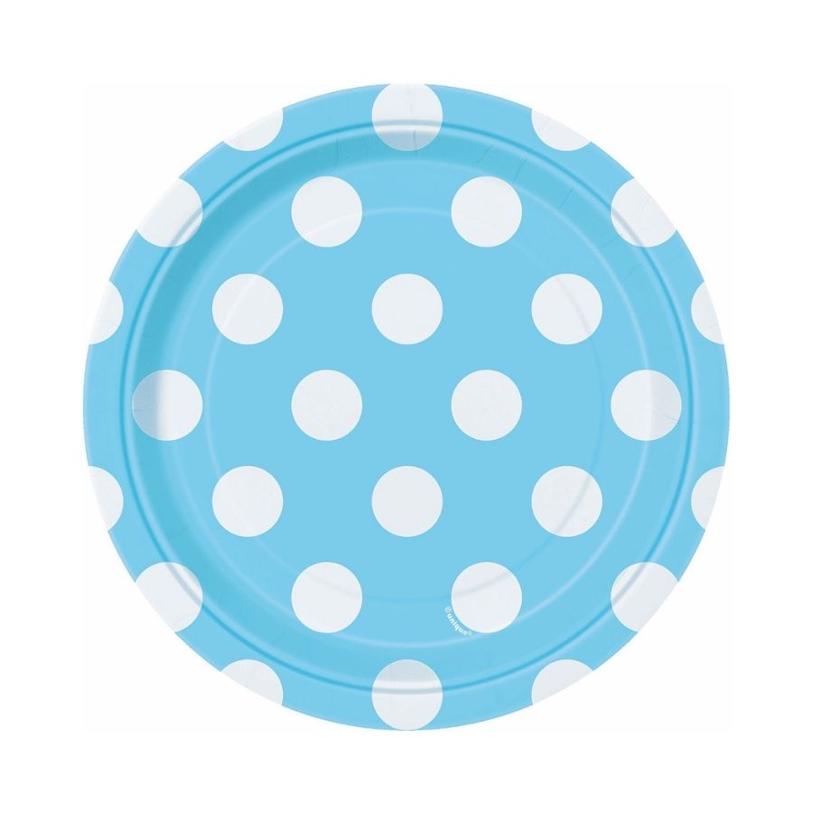 Dots Powder Blue Paper Plates 7in 8pk