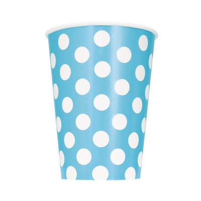 Dots Powder Blue Paper Cups 12oz 6pk