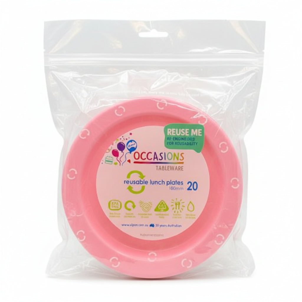 Light Pink Plastic Lunch Plates 180mm 20pk